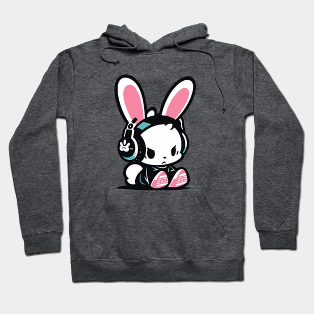 Cool Bunny - Gamer Clothing - Pink and Turquoise Hoodie by TeeTopiaNovelty